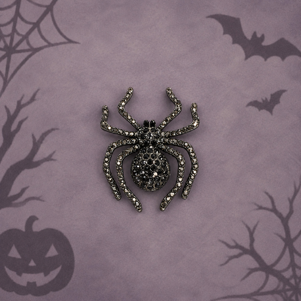 Black Rhinestone Spider Brooch Pin Halloween Gothic Costume Jewelry 2" CP308